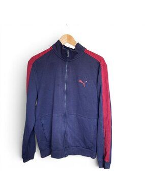 Vintage Puma Mens Full-Zip Track Jacket Navy & Red Lightweight Breathable Size M